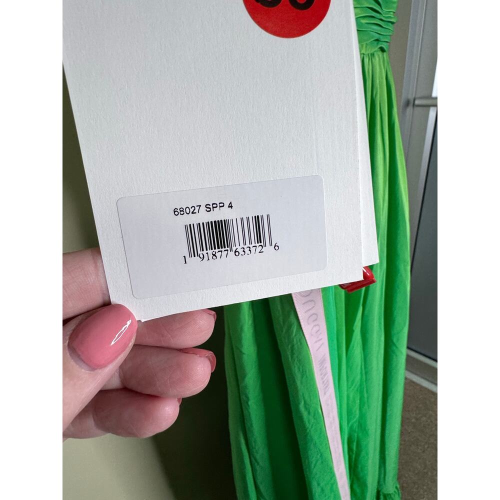 Mac Duggal NWT One Shoulder Bow Asymmetrical Hem Gown in Spring Green Size 4 - Picture 11 of 11